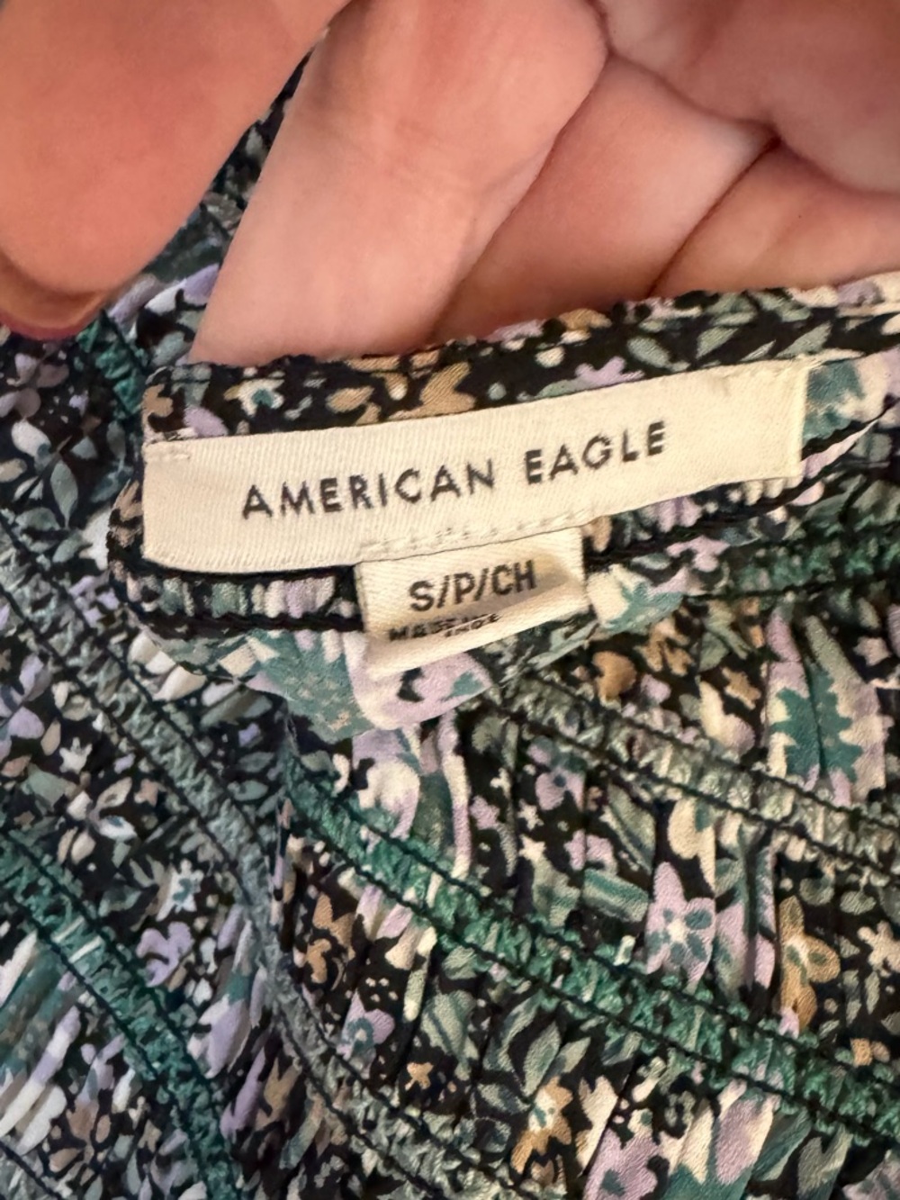 American Eagle Outfitters Green Floral Smocked Peplum Top   SMALL   #14 - Picture 6 of 6